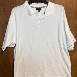 Vintage Burberry Golf Polo Shirt XL White Nova Check Trim Made in Hong Kong